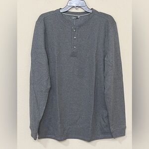 Members Mark Mens Gray Thermal Henley Waffle Knit Long Sleeve Comfort T-Shirt XL